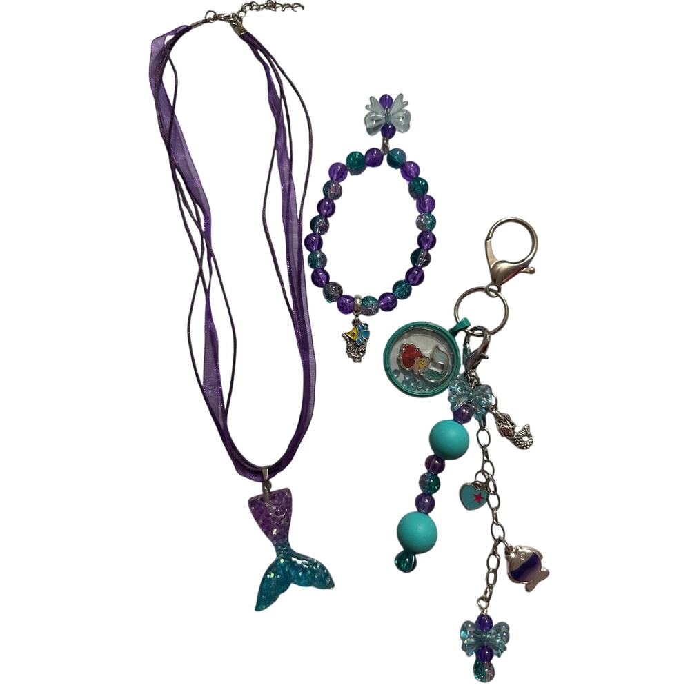 Ariel (Disney) charm 3 piece set. Necklace, bracelet & back pack Charm Brand New